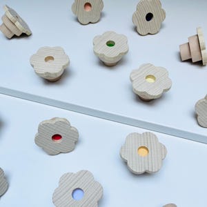 Colorful wooden furniture knobs in flower shapes | Colored cabinet knobs & drawer handles for children's rooms, dressers