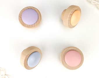 Colourful wooden furniture knobs for children's rooms