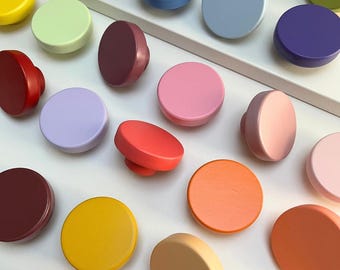 Puxador colorido de madeira para móveis / Puxador redondo para armário infantil / Puxadores grandes para gavetas da IKEA (coloridos, em tons pastel, multicoloridos)