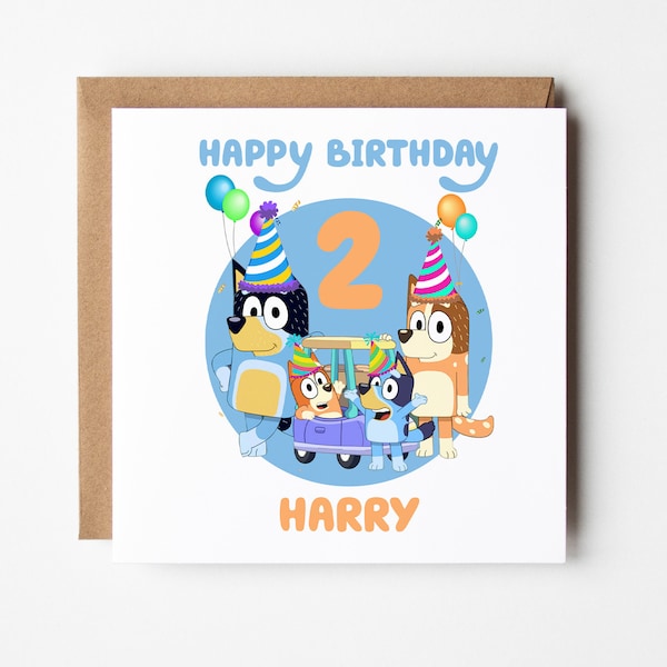 2nd Birthday 2 Today | Bluey Inspired Birthday Card | Personalised Birthday | For Girls | For Boys