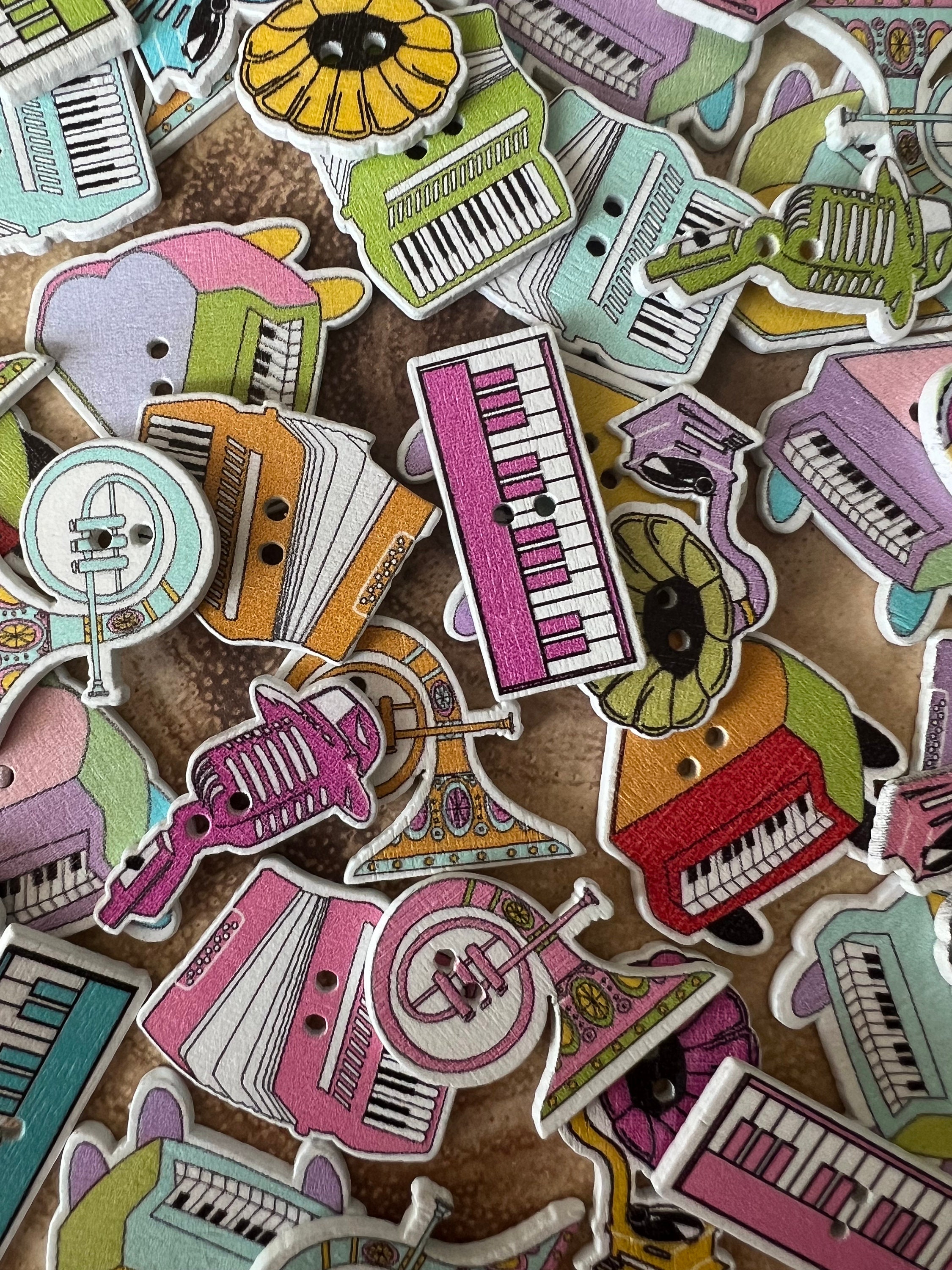 Pack of 10 Musical Instrument Buttons Wooden Music Buttons Etsy