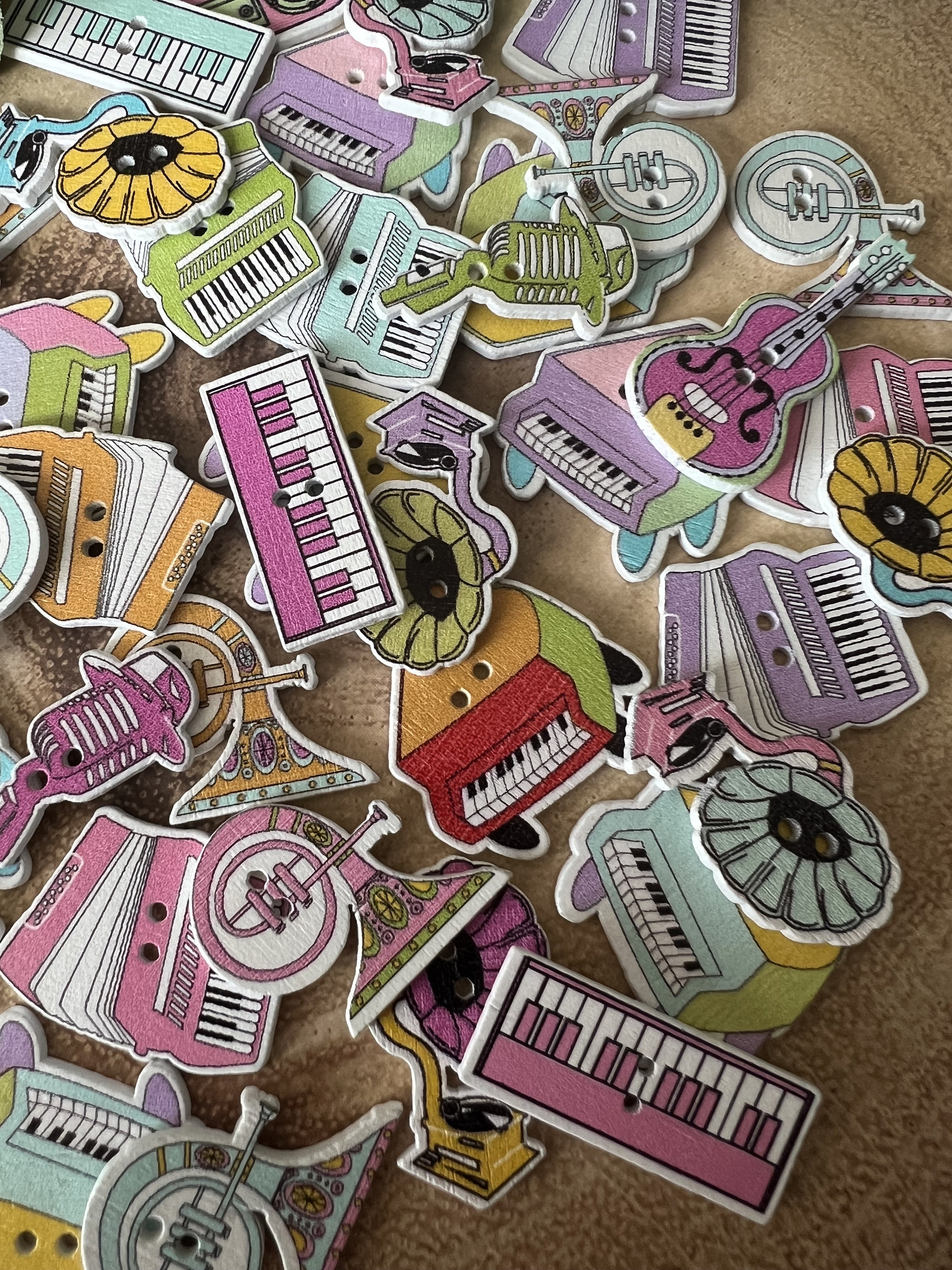 Pack of 10 Musical Instrument Buttons Wooden Music Buttons Etsy