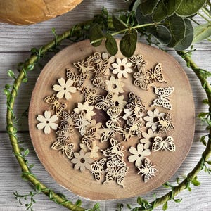 10 houten bij- en vlinderversieringen, houten ambachtelijke versieringen, houten lenteversieringen, knutselbenodigdheden, benodigdheden voor het maken van kaarten.