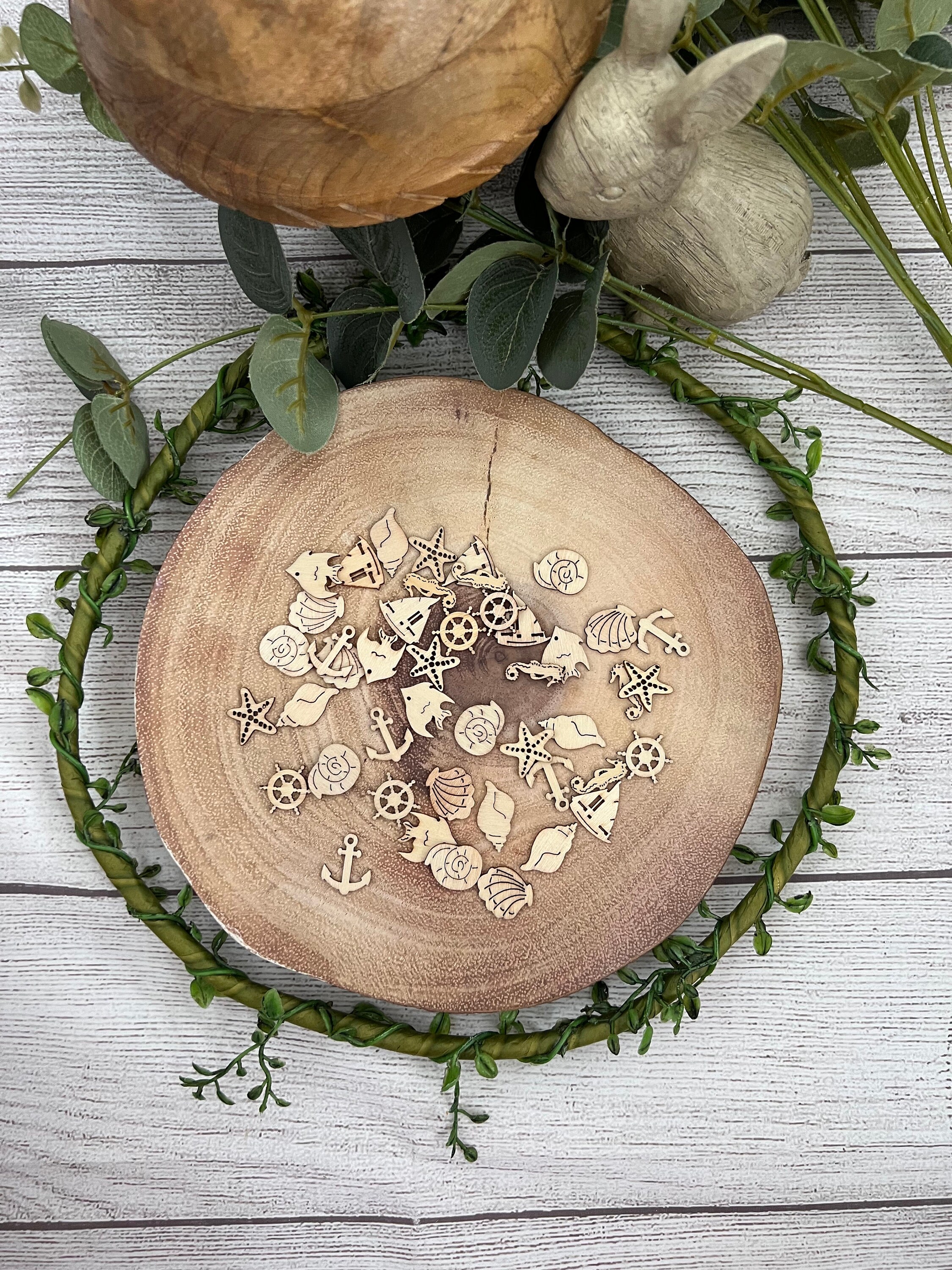 10 Wooden Under the Sea Themed Embellishments, Wooden Craft