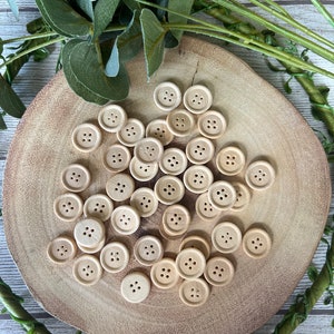 10 4-Hole Natural Wooden Buttons, Natural Wooden Buttons, Craft Button Supplies, Wooden Craft Sewing Buttons, Wooden Buttons for Crafting.