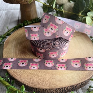 Ruban ours brun et fleurs, ruban couronne de fleurs d'ours, joli ruban ours brun, ruban pour travaux manuels, ruban ours brun, accessoires pour ruban