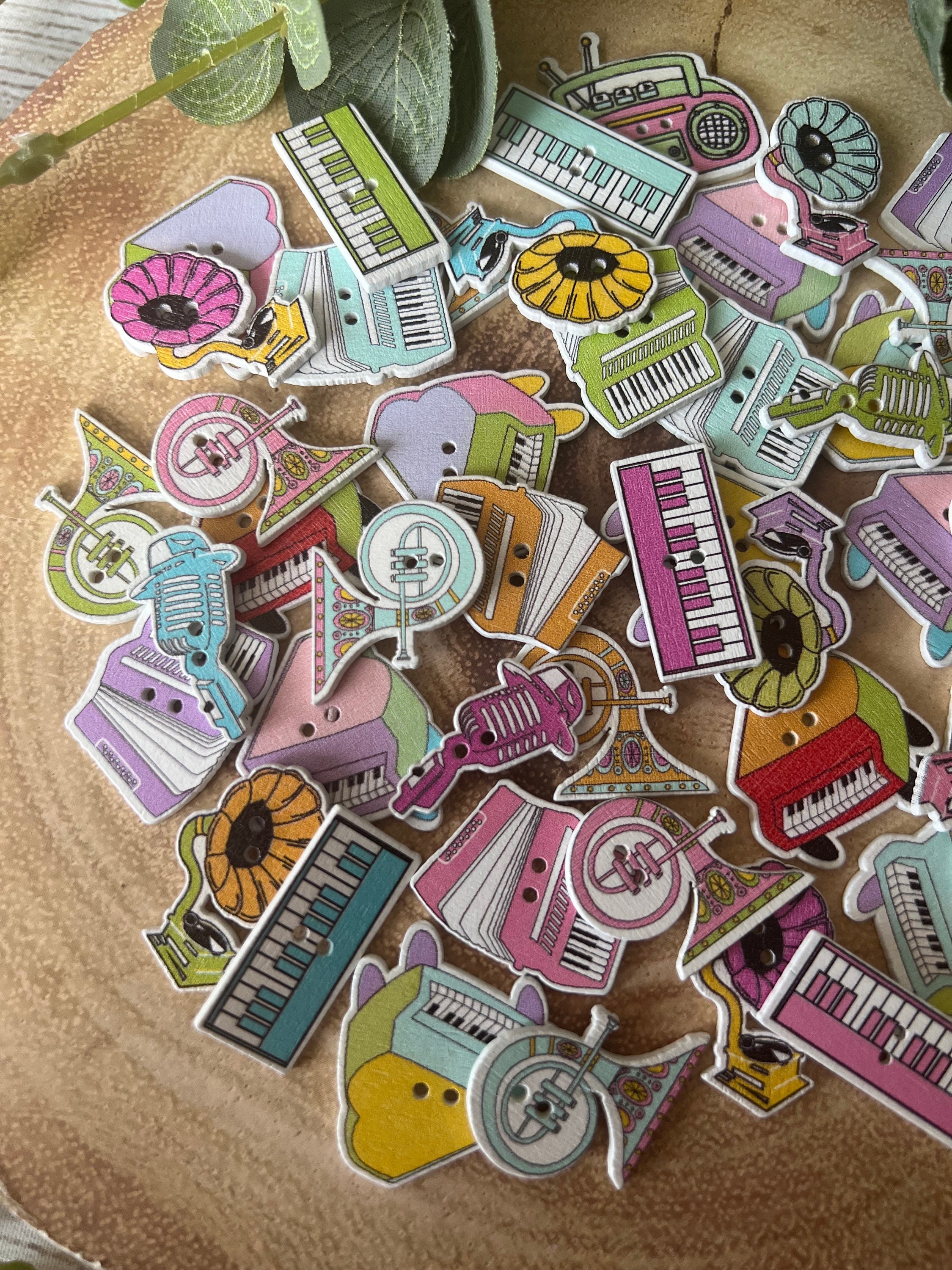 Pack of 10 Musical Instrument Buttons Wooden Music Buttons Etsy
