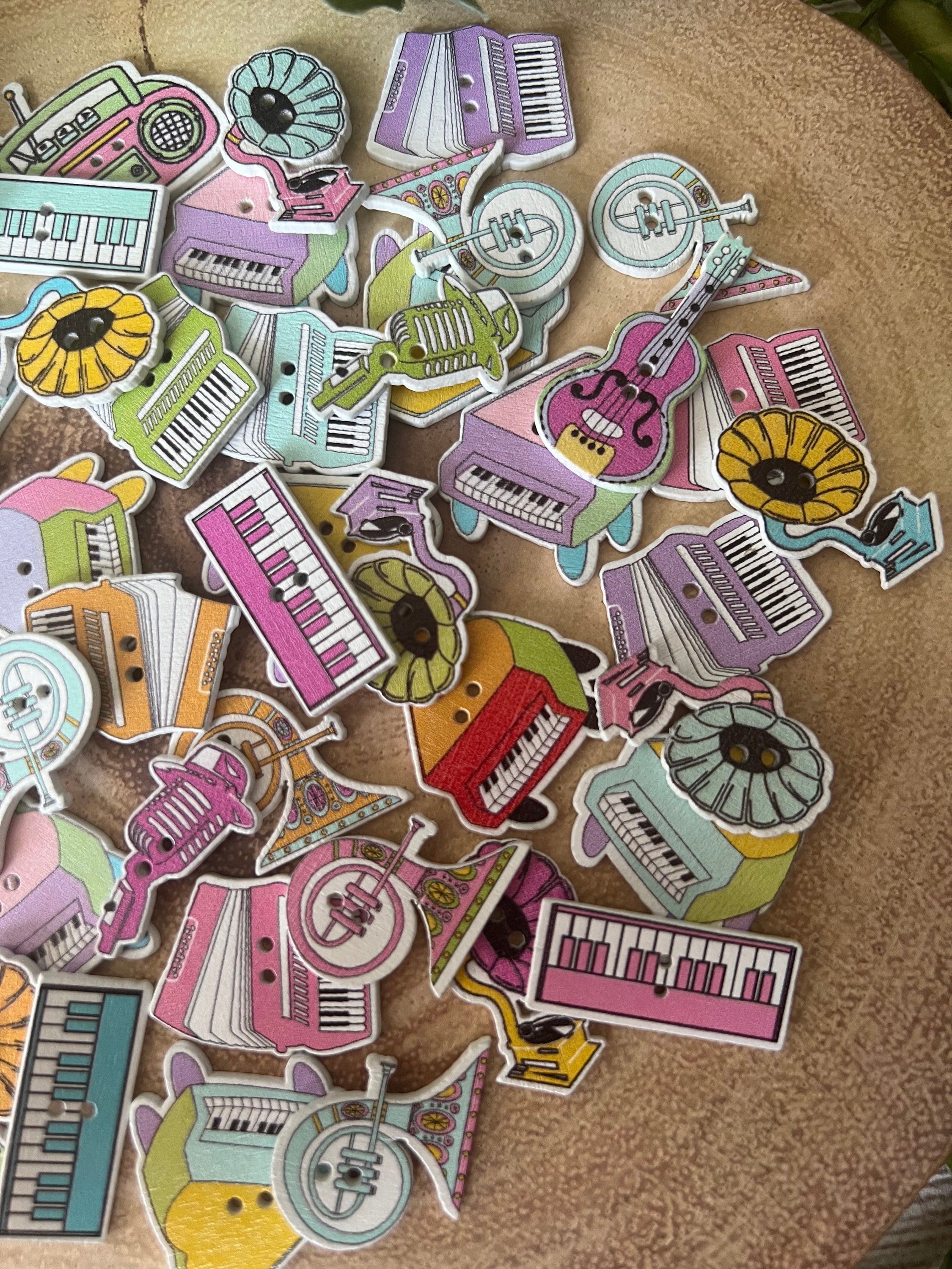 Pack of 10 Musical Instrument Buttons Wooden Music Buttons Etsy
