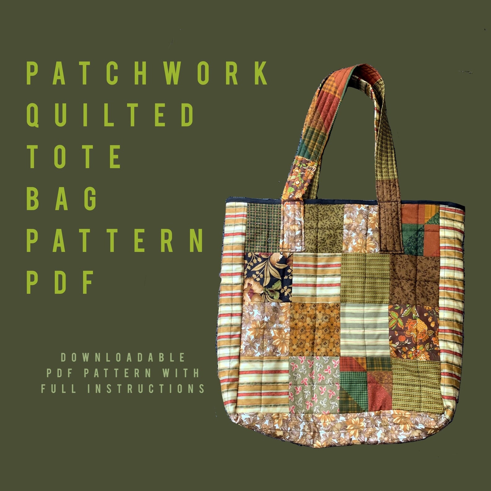 Patchwork Quilted Tote Bag Pattern PDF (Instant Download) Etsy
