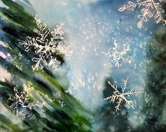 Snowflakes fine art watercolor print