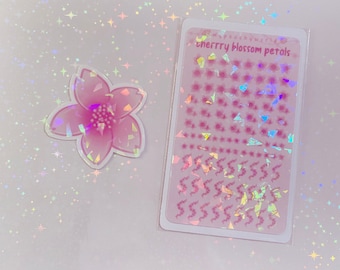 holographic cherry blossom sticker sheet | vinyl stickers | flower stickers | pink stickers |