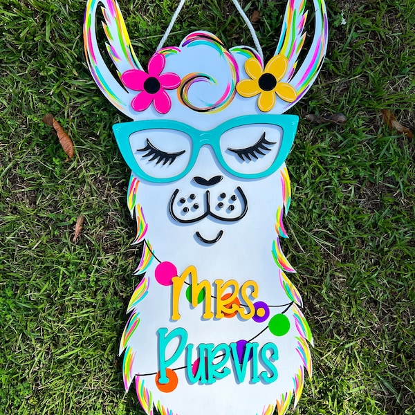 Personalized Llama Door Hanger: Teacher Classroom Decor