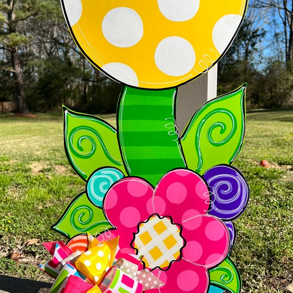 Extra Large Spring Summer tulip flower door hanger - DIY Door hanger - Spring Door Decor - Summer door decor - whimsy - bright door decor