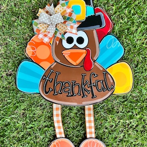 Turkey Door Hanger - Ribbon leg Turkey Door Hanger - Wreath - thankful