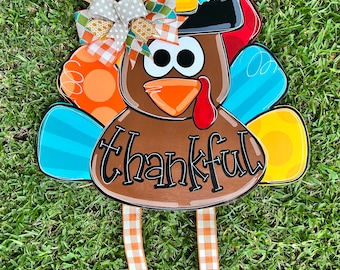 Turkey Door Hanger: Ribbon Leg Thanksgiving Wreath