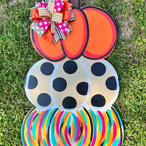 Multi colored 3 stack Abstract Polka dot Pumpkins Door Hanger