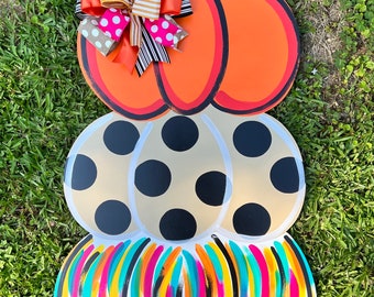Multi colored 3 stack Abstract Polka dot Pumpkins Door Hanger