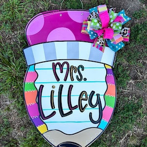 Multi Color Teacher Pencil Door Hanger - Back To School - DIY - School - Teacher