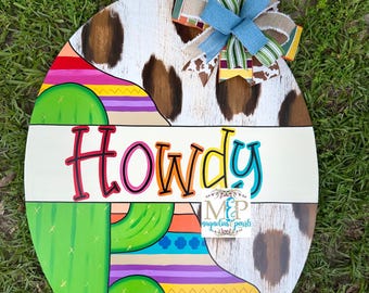 Colgador de puerta personalizado del oeste - Letrero de bienvenida personalizado - Decoración ovalada de granja - Entrada rústica
