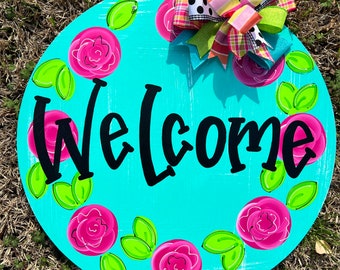 22” oval door hanger - welcome door hanger - family name door hanger - colorful door hanger