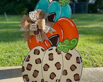 Multi colored 3 stack Pumpkins Door Hanger