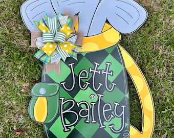 Colgador de puerta de bebé de golf: Anuncio de nacimiento personalizado, decoración de habitación infantil