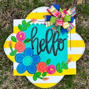 Colorful Spring Summer door hanger - welcome door hanger - family name door hanger - hello door hanger