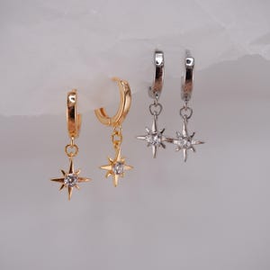 Starburst-oorbellen in goud en zilver Sierlijke North Star-kristallen oorbellen, elegante hemelse sieraden, cadeau voor haar