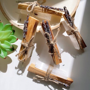 Palo Santo Cleansing Set, For Crystal Cleansing, Palo Santo Bundle, with Lavender and Selenite, Smoke Cleansing kit for Home