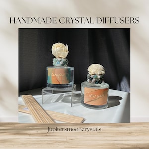 Handmade Crystal Diffuser for Home, with Crystal chips, Natural Reed Stick Diffuser, Sandalwood Oils, Eucalyptus Oil, Aroma Therapy Gift