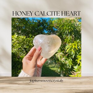 BIG Honey Calcite Heart, Puffy Crystal Heart, With rainbow and flash, HUGE honey calcite crystal, Crystal heart, from Mexico, with holder