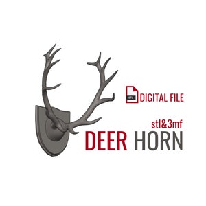 May include: A 3D printable model of a deer horn mounted on a plaque. The digital file is available in STL and 3MF formats.  stl&3mf DIGITAL FILE DEER HORN