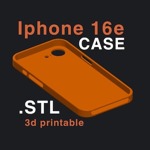 May include: Orange 3D printed iPhone 16e case. STL file for 3D printing.