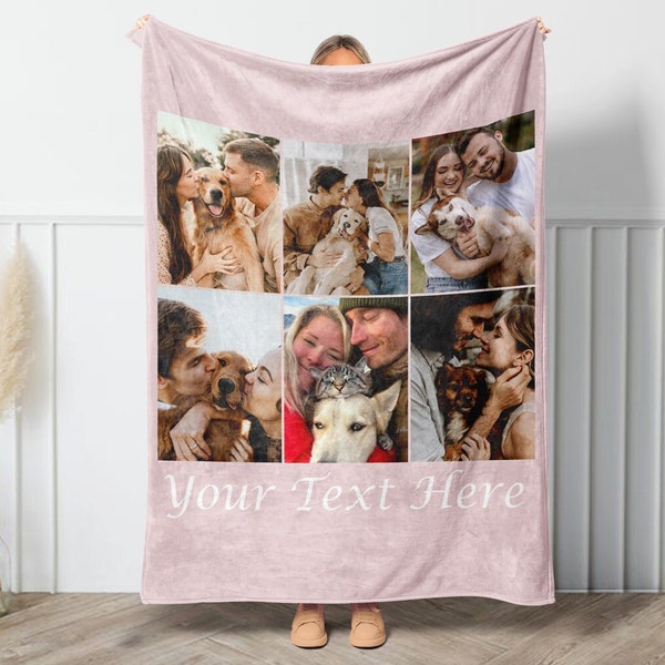 Couple Blanket,Personalized Picture Blanket With Text, Customizable Photo Blanket Collage, Colorful Adult Blanket, Valentine's Day Present