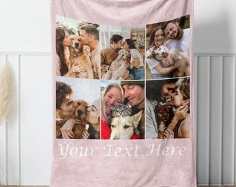 Couple Blanket,Personalized Picture Blanket With Text, Customizable Photo Blanket Collage, Colorful Adult Blanket, Valentine's Day Present