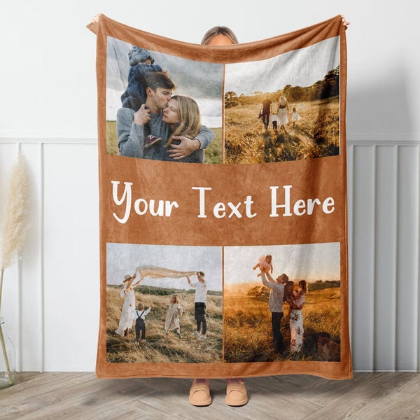 Personalized Picture Blanket With Text,Customizable Photo Blanket Collage, Colorful Blanket For Adult/Kid/Toddler, Christmas Gift For Kids