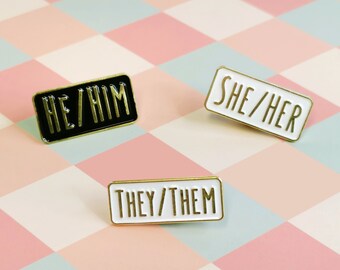She/Her He/Him They/Them pronoun pin collection cartoon pins funny enamel pin hard enamel pin set lapel pin cut pins gift for her