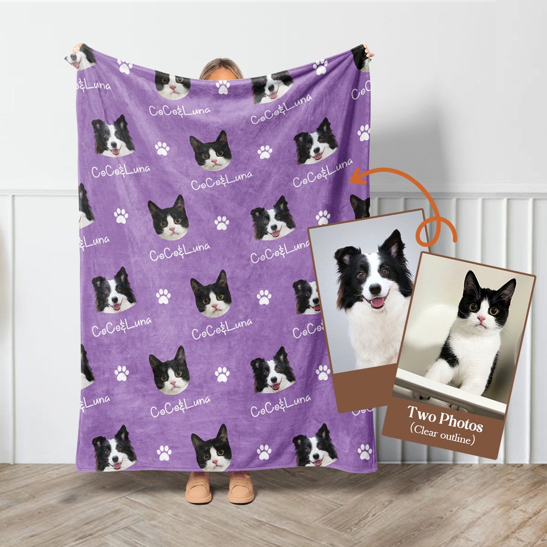Custom Pet Photo Blanket With Name,dog Face Blanket, Personalized Pet
