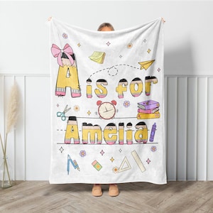 Personalized Name Blanket, Kids Back To School Blanket, Baby Boy and Girl Name Blanket, Nursery Swaddle Blanket,Gift for Birthday, Christmas