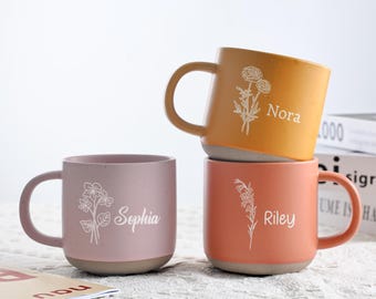 Custom Birth Flower Mug, Engraved Flower Mug, Coffee Cup, Personalized Mug for Mom, Wedding Party Gift, Family Gift, Best Gift idea for Her