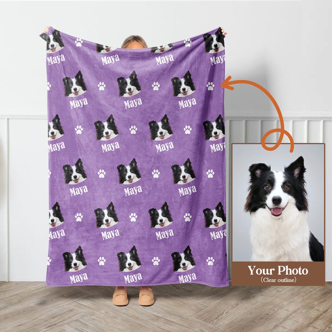 Custom Pet Photo Blanket With Name,dog Face Blanket, Personalized Pet