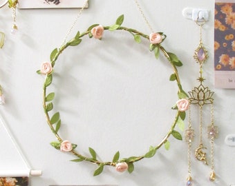 Spring Floral Wreath | Botanical Wall Hanging, Peach Roses, Cute Room Decor, Fairycore, Whimsical Cottagecore, Floral Arrangements,