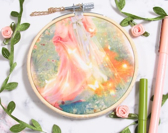 Cute Cottagecore Embroidery Art Print - Evergreen | Forest Illustration, Whimsical Pastel Decor, Floral Wall Hangings, Fairycore Art