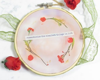 Retro Love Aesthetic - Embroidery Art | Cottagecore Room Hangings, Love Quotes, Floral Illustration, Botanical Decor