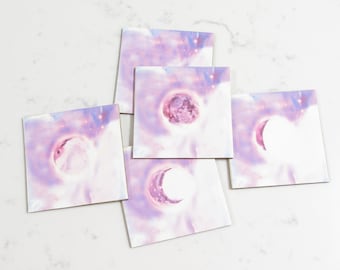 Pastel Whimsical Posters Set | Purple Moon Art, Whimsical Art Prints, Fairycore Room Ideas, Celestial Aesthetic, Kawaii Wall Hangings