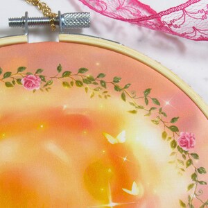 Lovely Embrace ~ Lovecore Pastel Sun - Embroidery Hoop Print | Romantic Wall Art, Cute Room Decor, Whimsical Scenery, Dreamcore Aesthetic image 6