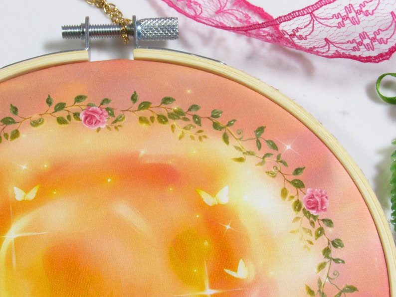 Lovely Embrace ~ Lovecore Pastel Sun - Embroidery Hoop Print | Romantic Wall Art, Cute Room Decor, Whimsical Scenery, Dreamcore Aesthetic image 6