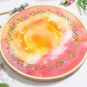 Lovely Embrace ~ Lovecore Pastel Sun - Embroidery Hoop Print | Romantic Wall Art, Cute Room Decor, Whimsical Scenery, Dreamcore Aesthetic image 2
