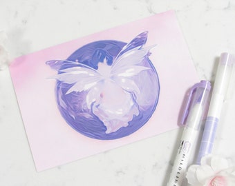 Pastel Fairy Art Print | Cute Room Decor, Purple Aesthetic, Kawaii Decor, Springcore, Celestial Moon, Fairycore, Wall Art, Sky Aesthetic
