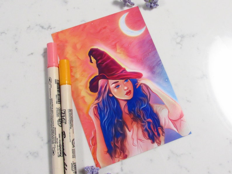 Cute Pastel Witch Magical Anime Girl, Celestial Kawaii Sky, Witchcraft Decor, Softcore Art